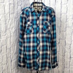 ROEBUCK & COMPANY Blue Plaid Men's Western Flannel Shirt‎ XL/EG